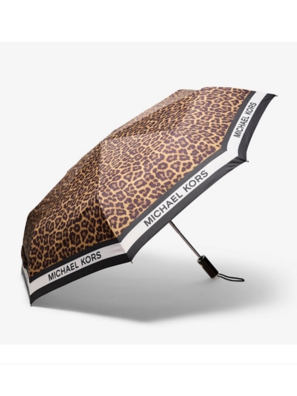 NWT Michael Kors Animal Print Umbrella in Black and Butterscotch